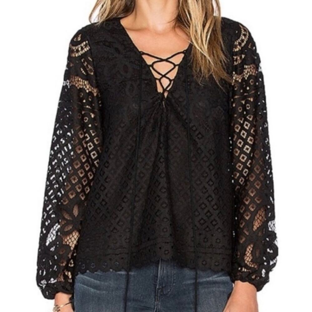 Tularosa Black Lace Crochet Peasant Blouse Sz.S